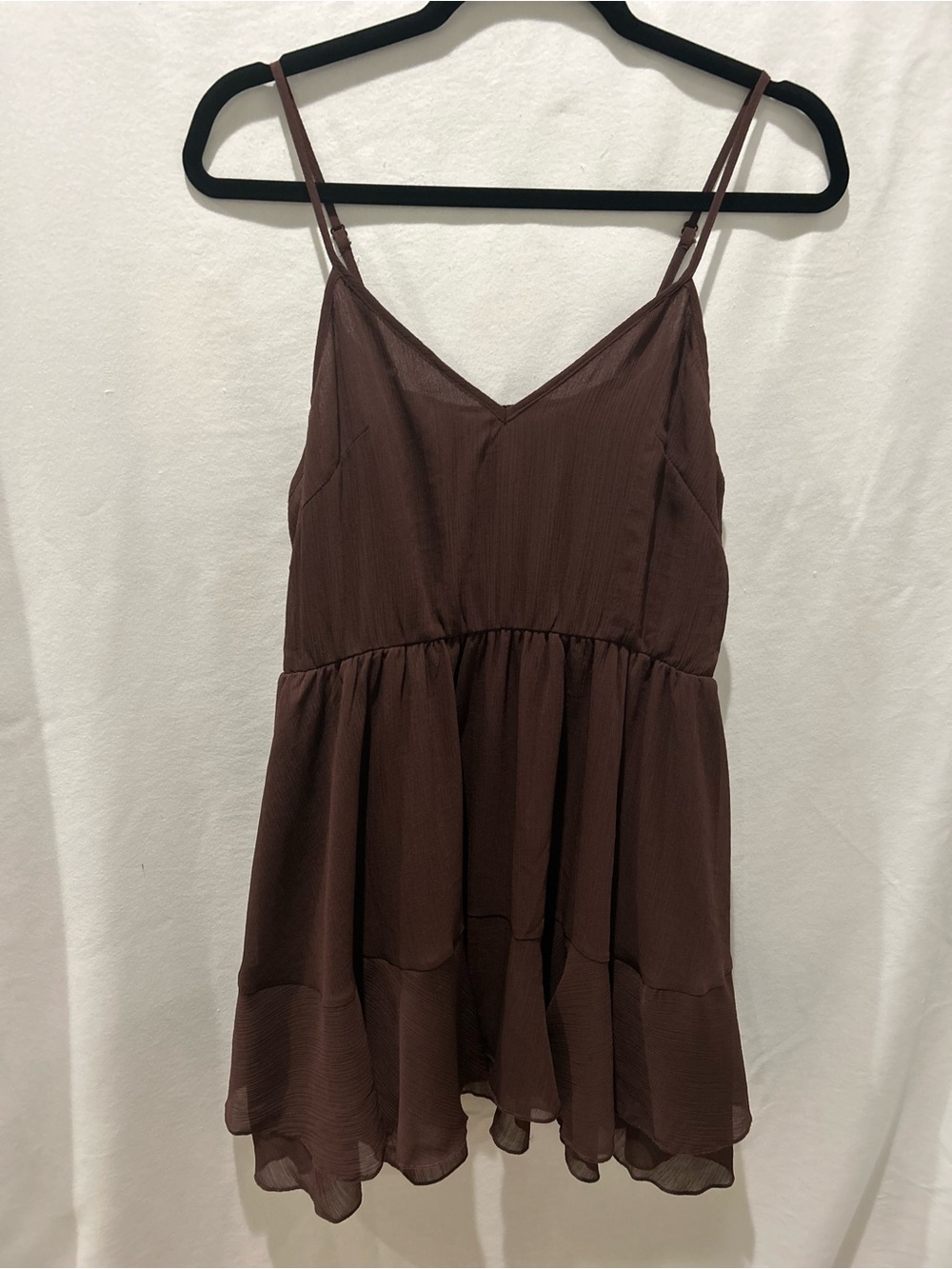 Commense Brown Tiered Ruffle Chiffon Mini Dress with Liner and Overlay Cape - Picture 12 of 12